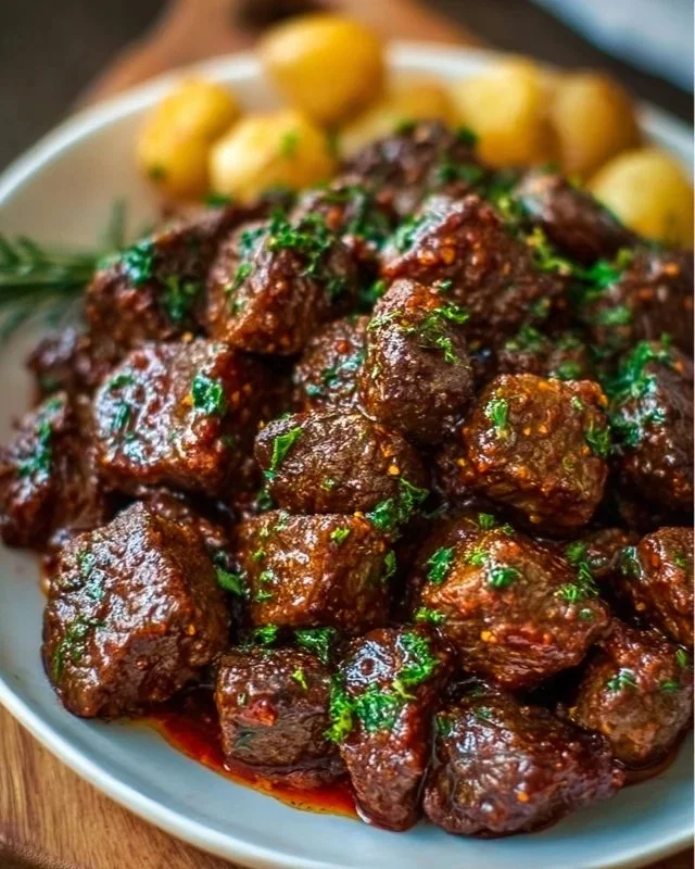 High Protein Slow Cooker Garlic Butter Beef Bites