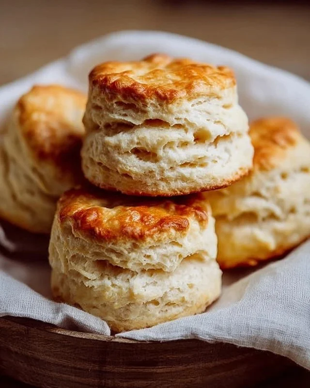 Freshly baked homemade biscuits on a wooden table