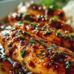 Delicious Honey Garlic Chicken Breasts served with vegetables on a plate.