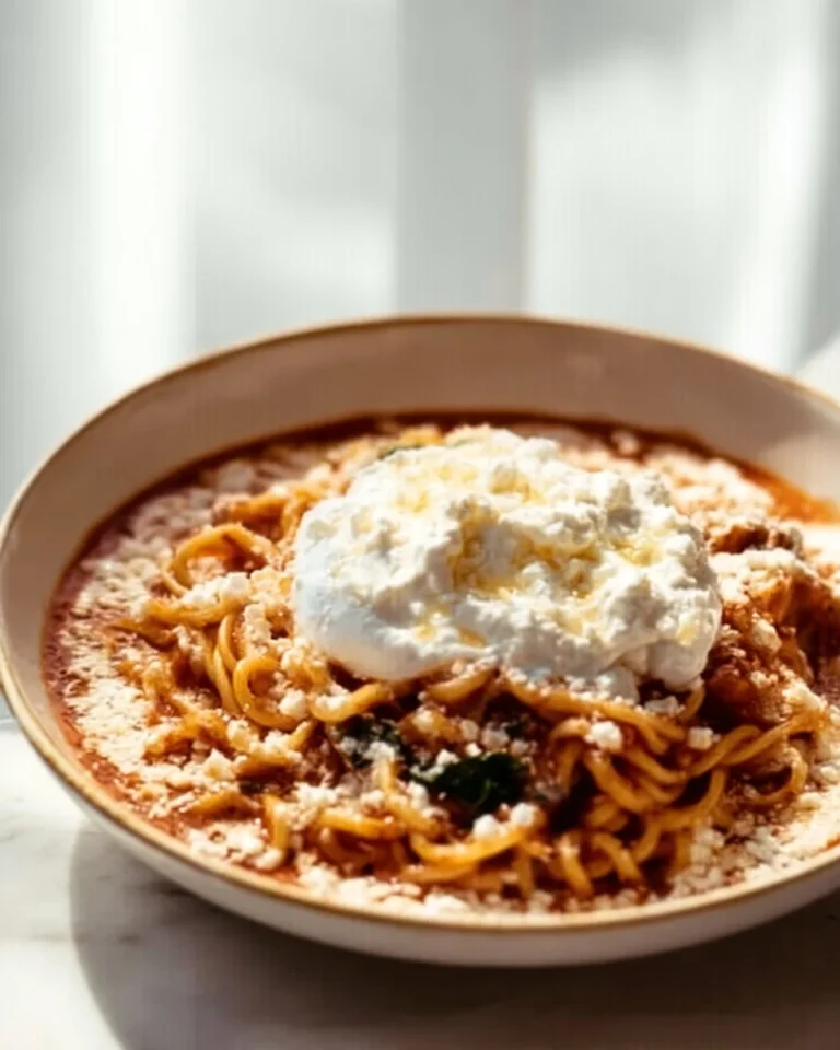 Delicious Instant Pot lasagna soup served in a bowl with cheese and herbs