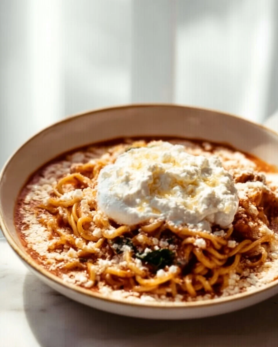 Delicious Instant Pot lasagna soup served in a bowl with cheese and herbs
