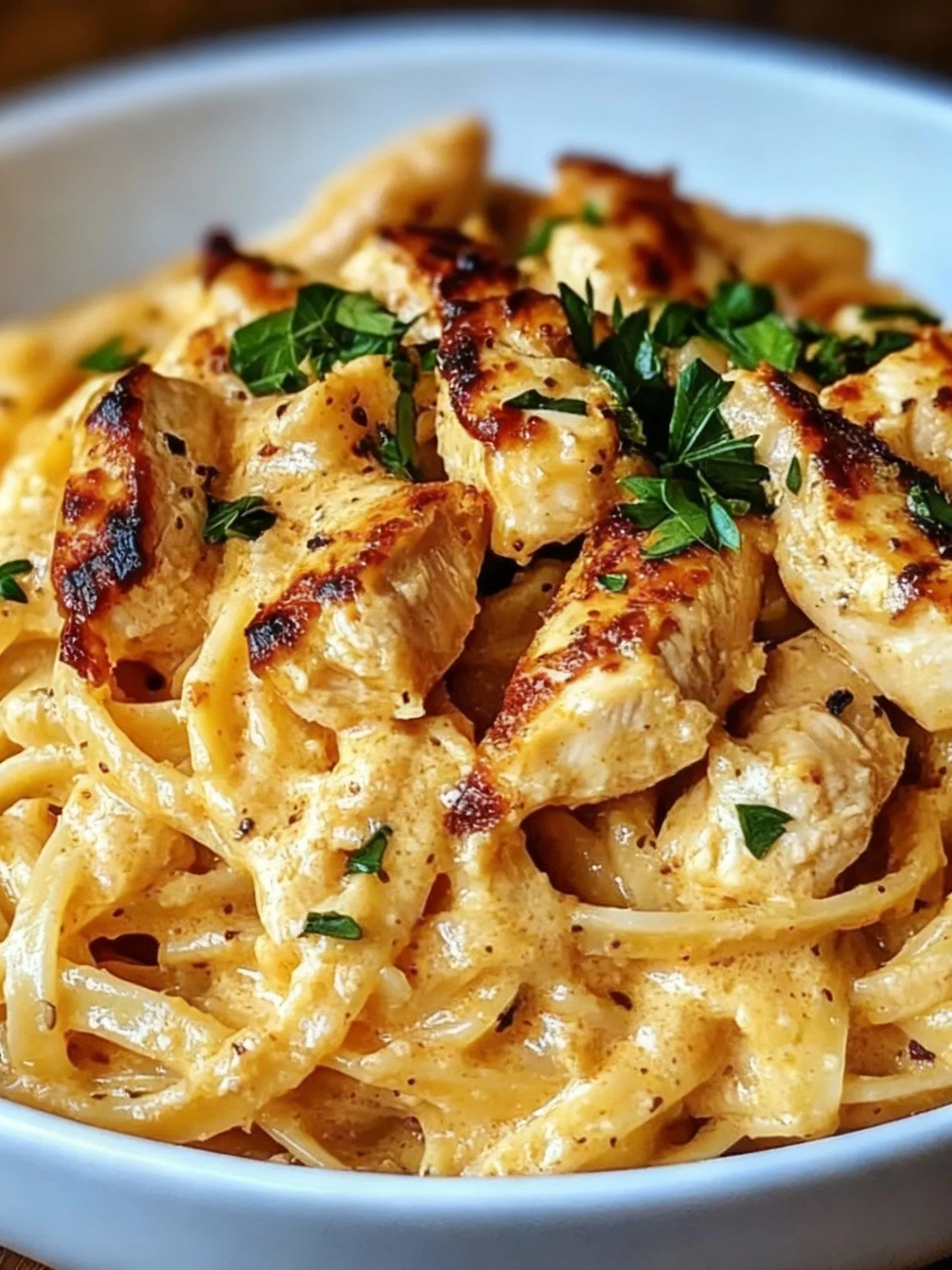 Delicious cowboy butter chicken linguine served in a bowl