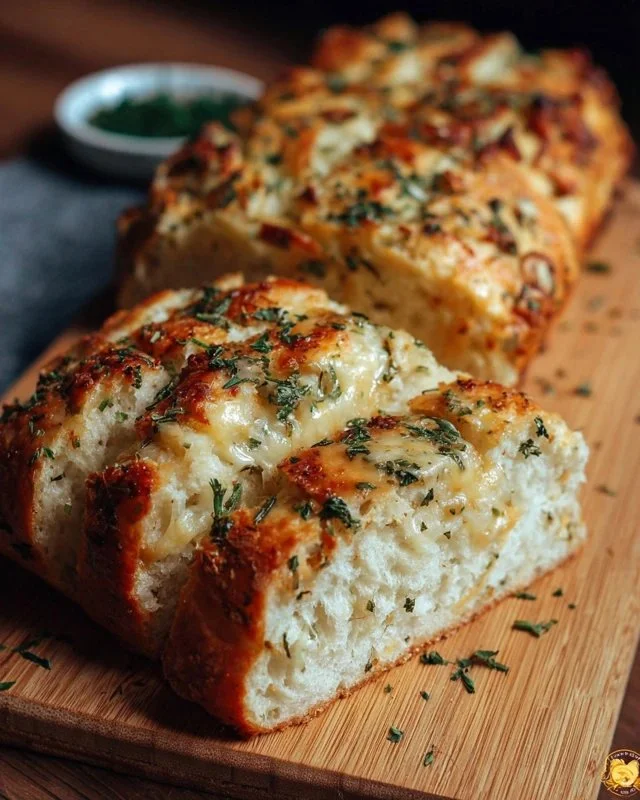 Loaf of Italian herbs and cheese bread fresh out of the oven