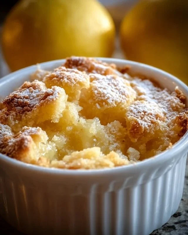 Delicious lemon cobbler baked to golden perfection