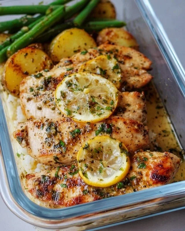 Lemon Garlic Chicken Meal Prep with vibrant lemon slices and fresh garlic