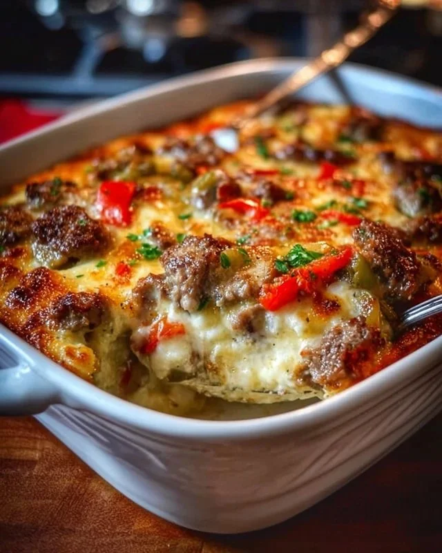 Low Carb Philly Cheesesteak Casserole
