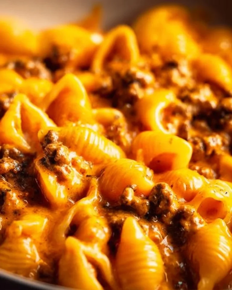 Delicious homemade Hamburger Helper with pasta and ground beef in a skillet