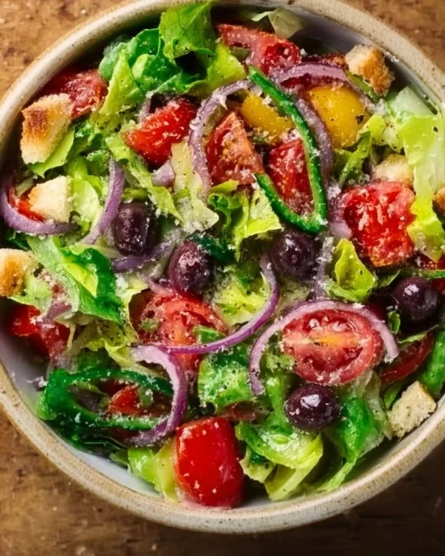 Massive Classic Italian Salad with fresh vegetables and dressing