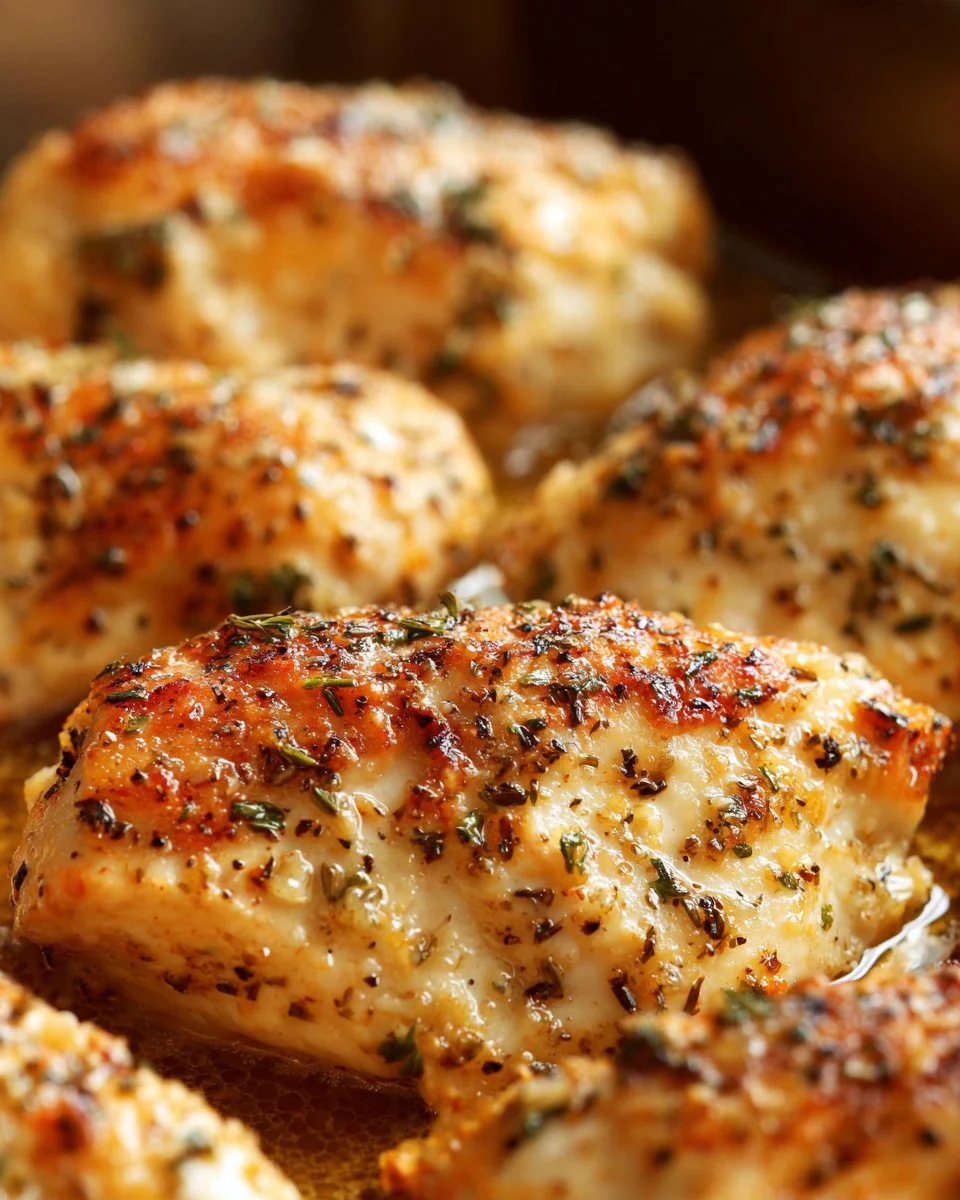Melt in your mouth chicken breast plated with herbs and a side dish