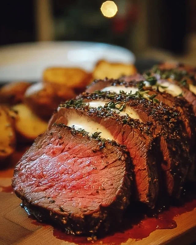 Delicious Million Dollar Roast Beef Tenderloin served with sides.