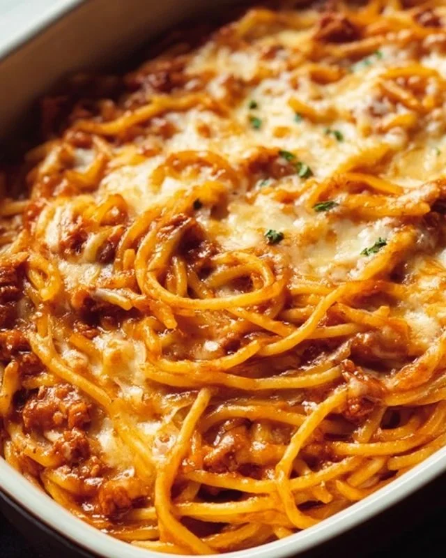 Delicious Million Dollar Spaghetti served on a plate with fresh ingredients.