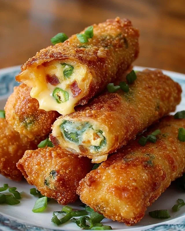 Mini jalapeño popper egg rolls served on a plate