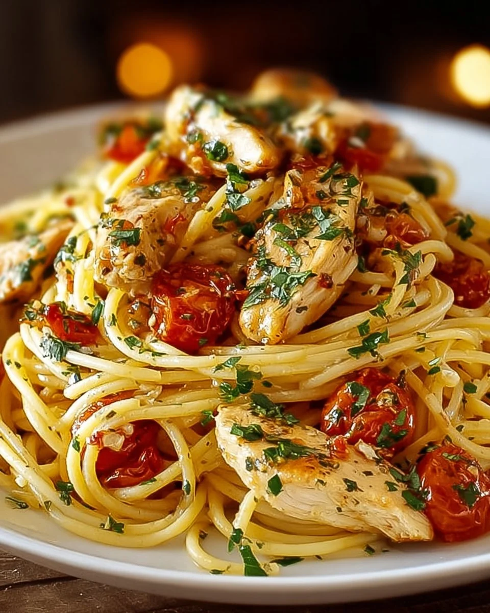Delicious Monterey Chicken Spaghetti served on a plate