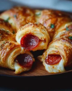 Savory Mozzarella Pepperoni Croissant Rolls baked to perfection