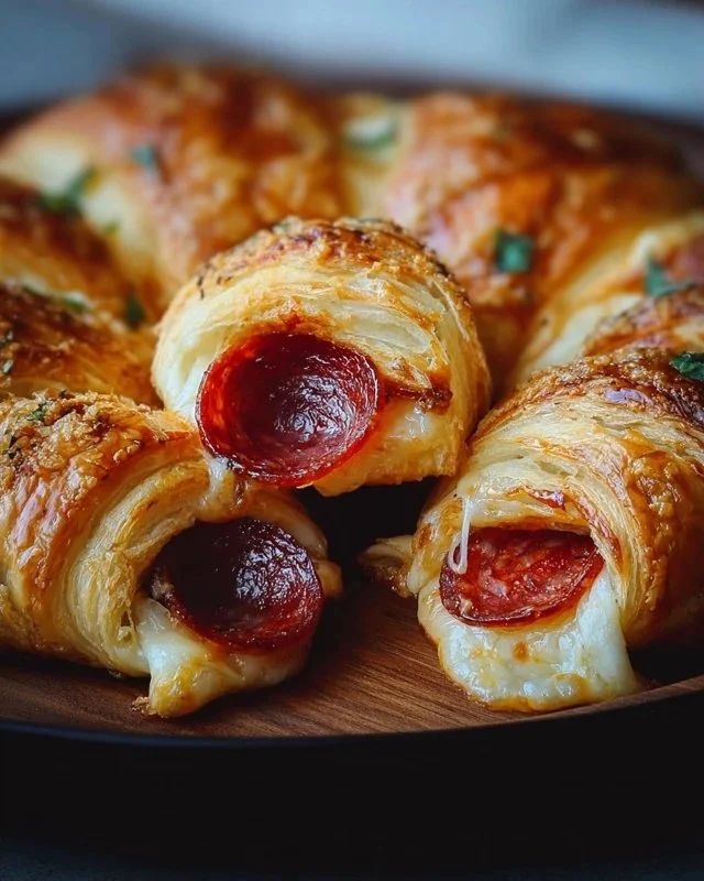 Savory Mozzarella Pepperoni Croissant Rolls baked to perfection