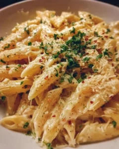 One Pot Creamy Garlic Pasta served in a bowl with herbs and garlic bread