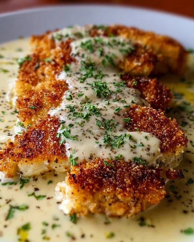 Parmesan Crusted Chicken with Creamy Garlic Sauce
