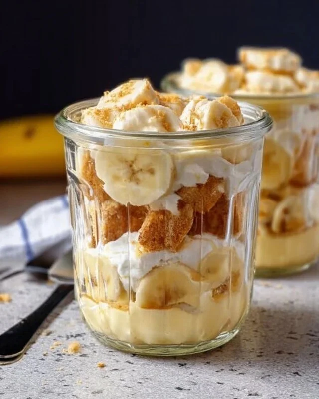 Delicious protein banana pudding topped with fresh bananas