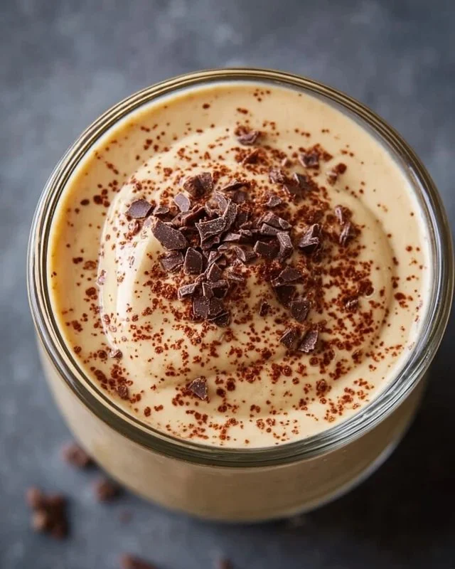 Delicious protein pudding served in a bowl with toppings