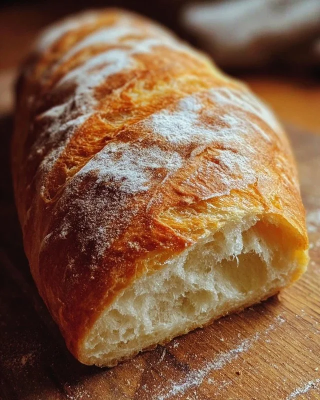 Freshly baked rustic French bread loaf with a golden crust