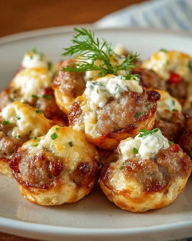 Savory sausage and cream cheese bites served on a platter