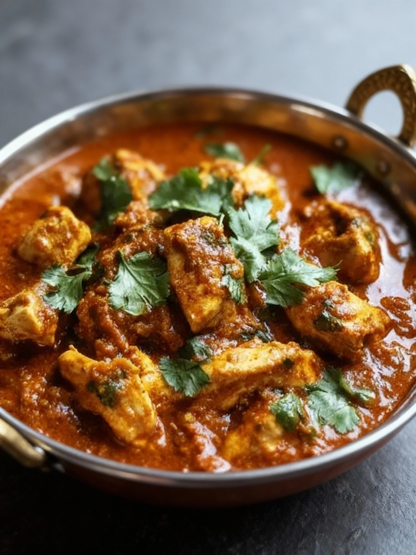 Delicious Chicken Bhuna served in a traditional Indian dish