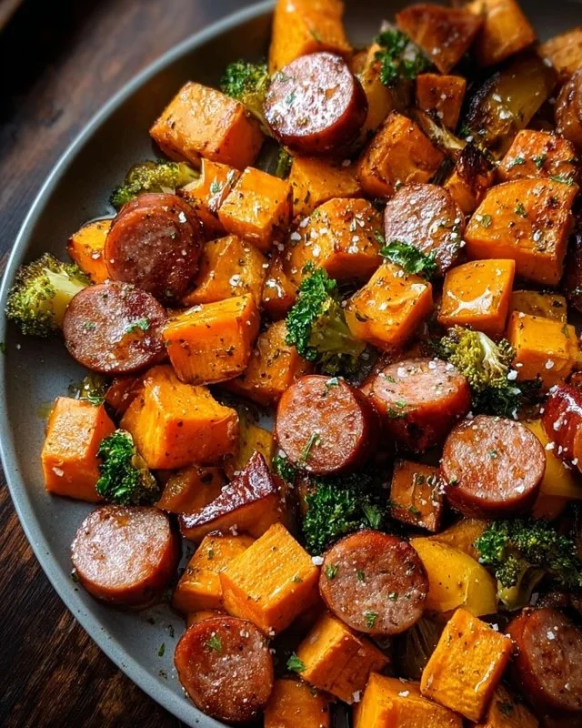 Sheet Pan Sausage and Sweet Potatoes with Honey Garlic Sauce – Cozy, Caramelized & Weeknight-Easy