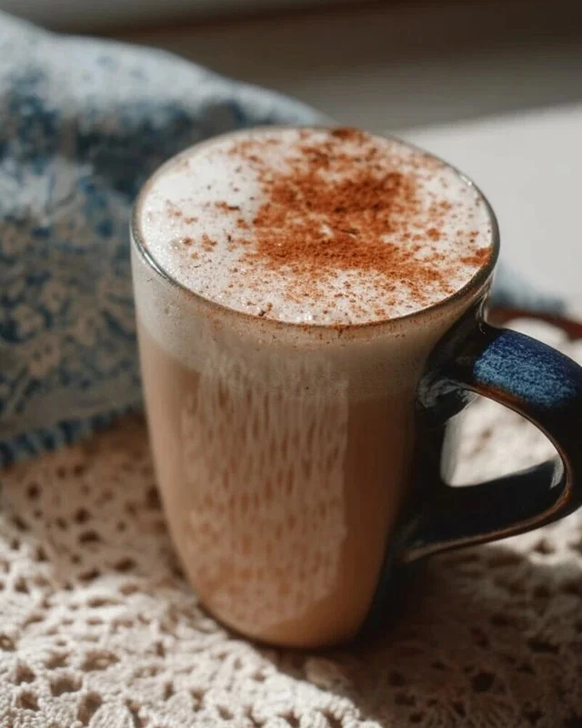 Homemade simple chai latte with spices and milk in a cozy setting