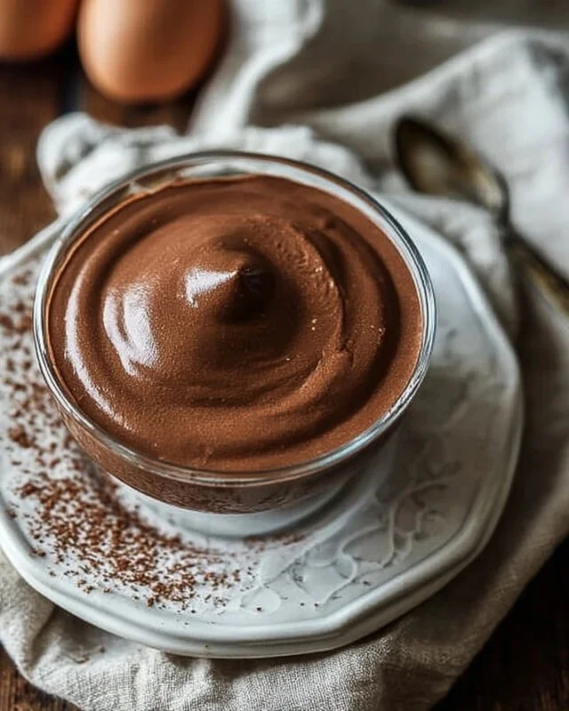 Delicious simple hard boiled egg chocolate pudding served in a bowl