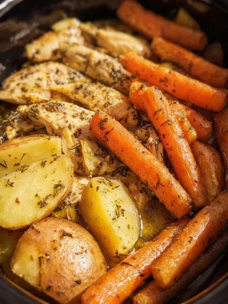 Delicious slow cooker garlic butter chicken served with colorful veggies