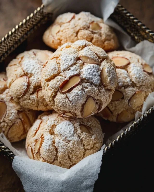 Soft and chewy Italian almond cookies (Amaretti) on a plate
