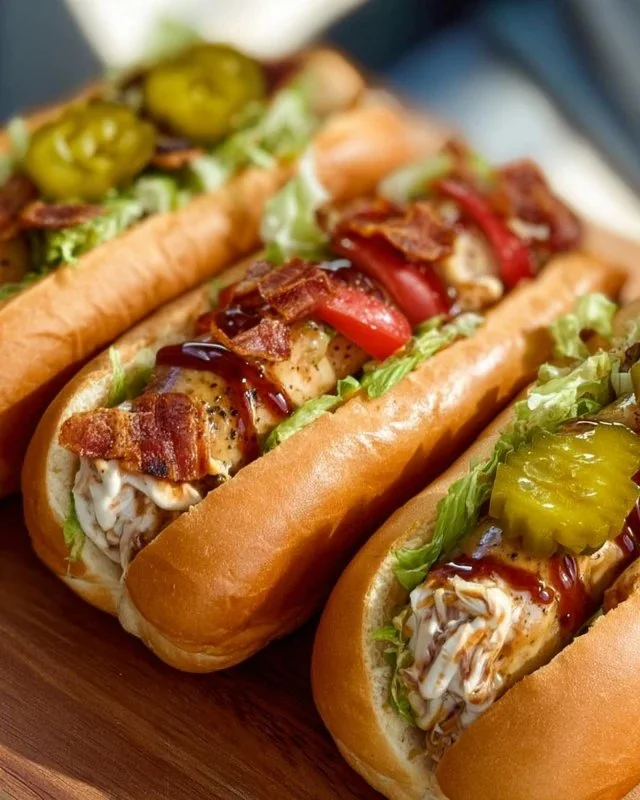 A delicious South Carolina Bird Dog Sandwich loaded with toppings and served on a bun.