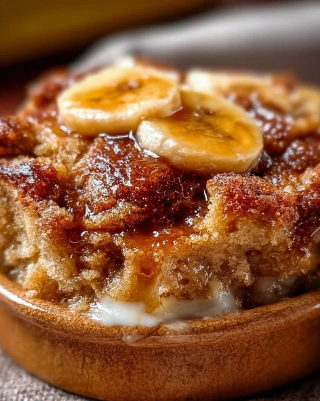 Delicious Southern Banana Cobbler with fresh bananas and crumb topping
