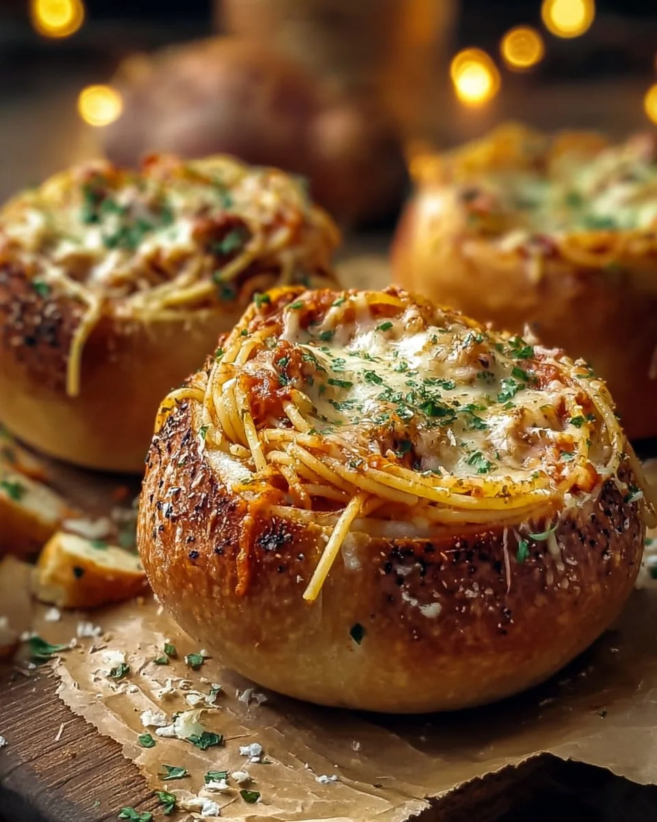 Spaghetti Garlic Bread Bowls
