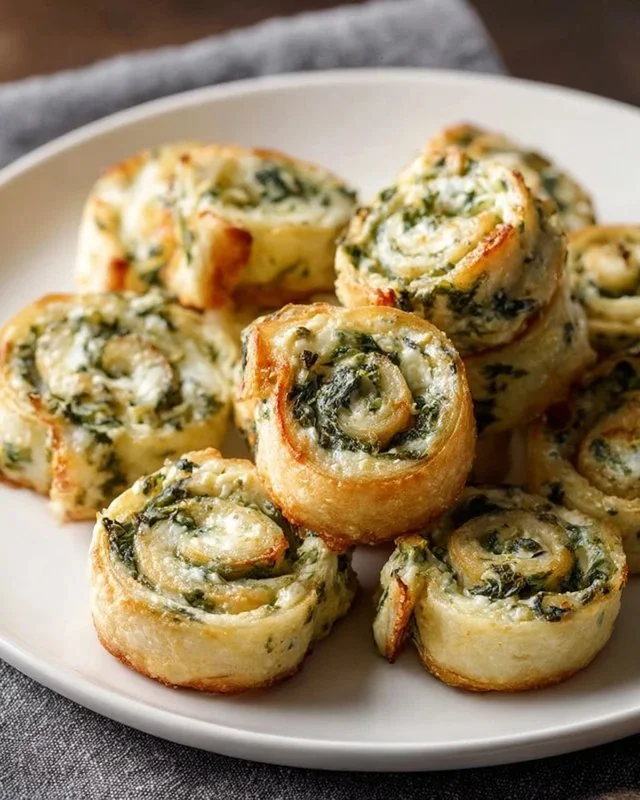Bite-sized pinwheels filled with spinach dip, perfect for appetizers.