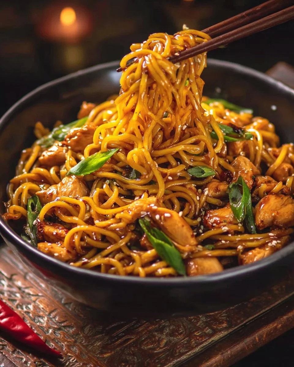 Sticky Garlic Chicken Noodles Recipe