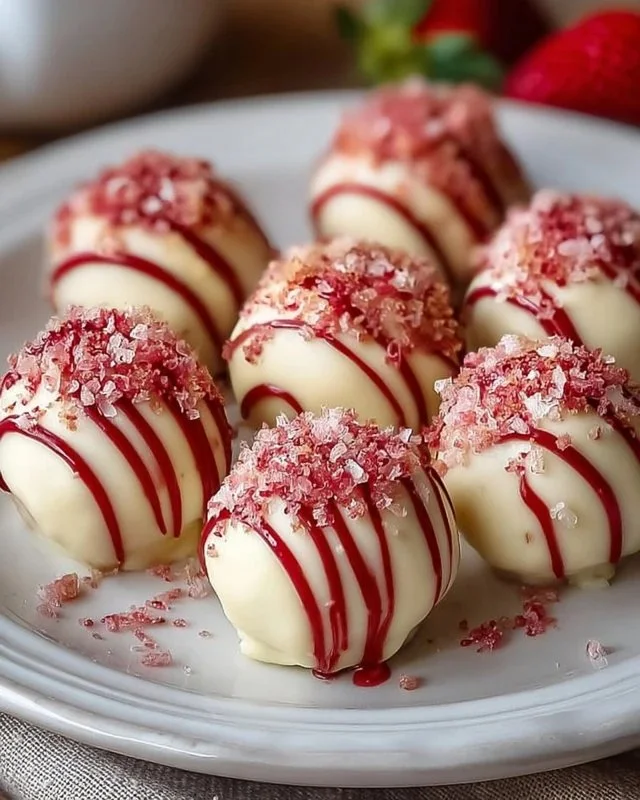 Delicious strawberry cheesecake truffle balls on a plate