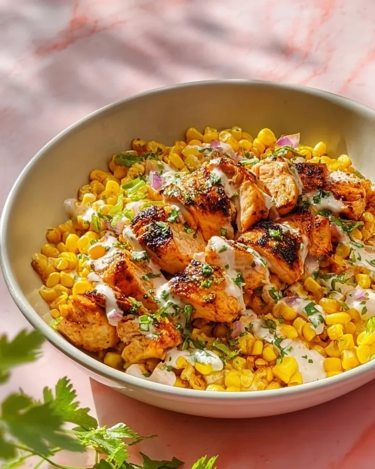 Delicious street corn chicken bowl featuring grilled chicken and corn
