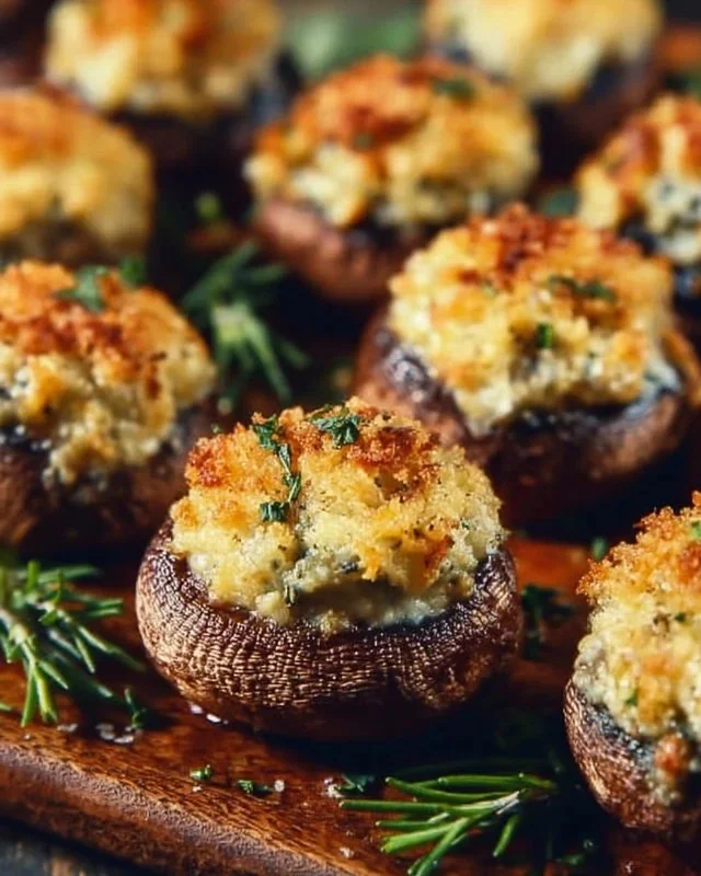 Delicious stuffed mushrooms served on a platter at a gathering