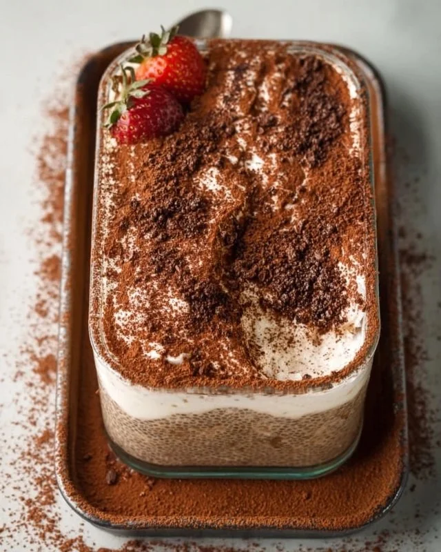 Vegan tiramisu chia pudding with cocoa and coffee for a healthy dessert