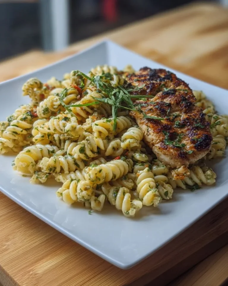 Plate of creamy garlic parmesan chicken pasta garnished with parsley