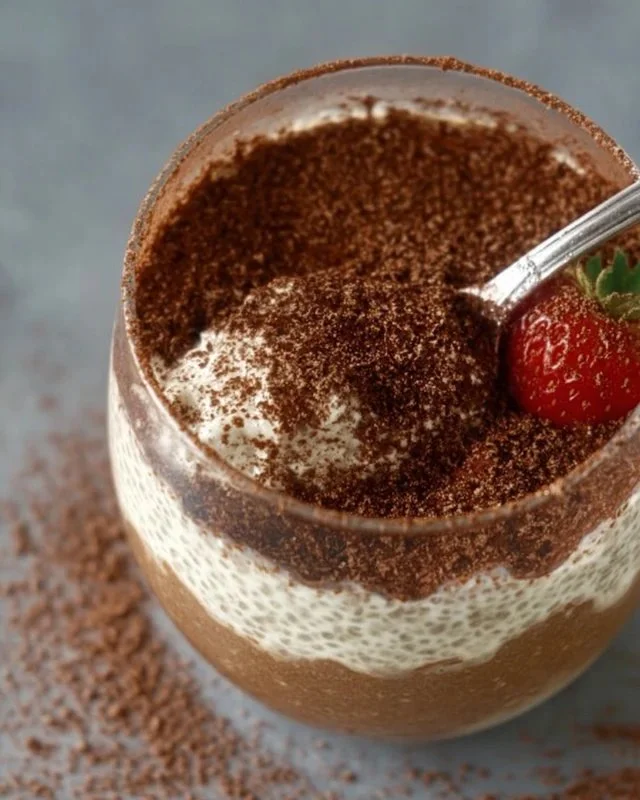 Viral gluten-free tiramisu chia pudding with a creamy texture and cocoa topping