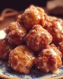 Homemade Apple Fritter Bites served on a plate with powdered sugar.