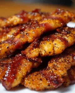 Delicious Bacon Brown Sugar Chicken Tenders on a plate.