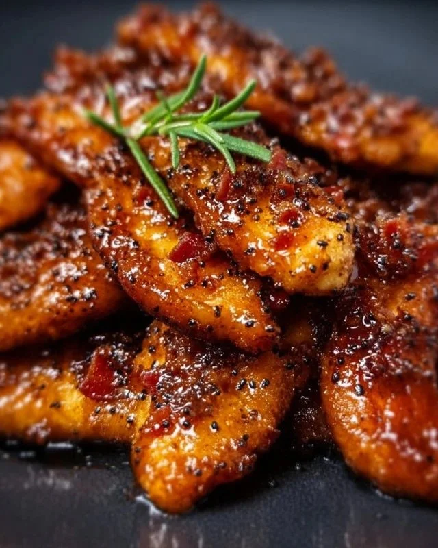 Delicious Bacon Brown Sugar Chicken Tenders served on a rustic plate