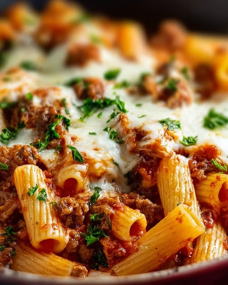 Delicious Baked Ziti with Ricotta served in a baking dish