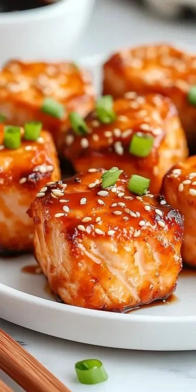 Spicy Bang Bang Salmon Bites served on a plate