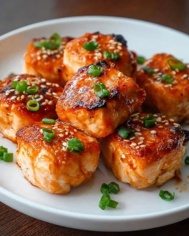 Crispy Bang Bang Salmon Bites served with a spicy sauce