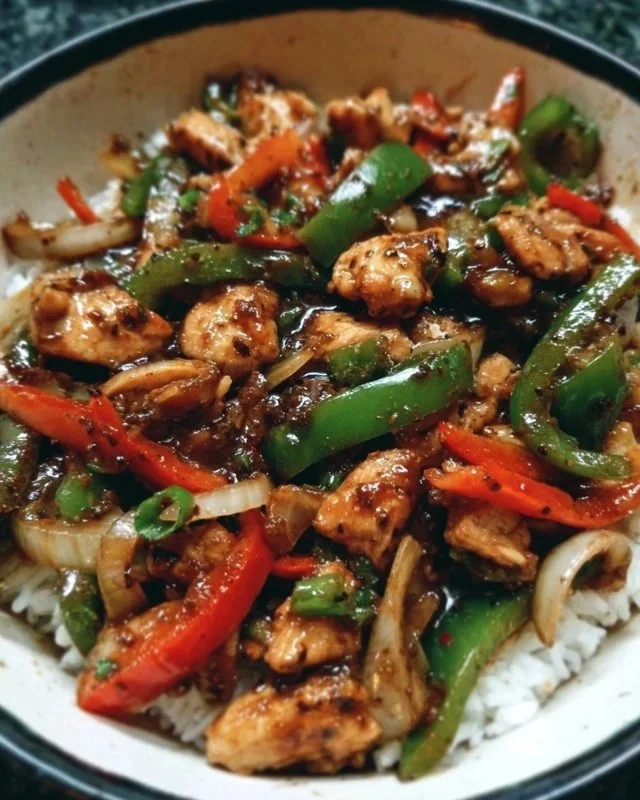 Stir-Fried Black Pepper Chicken with colorful vegetables