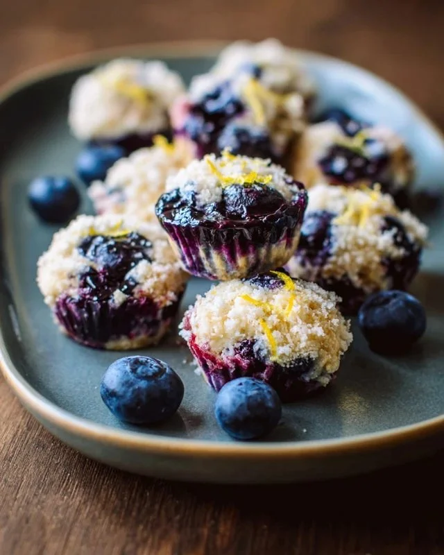 Blueberry and Lemon Zest Cottage Cheese Bites on a white plate